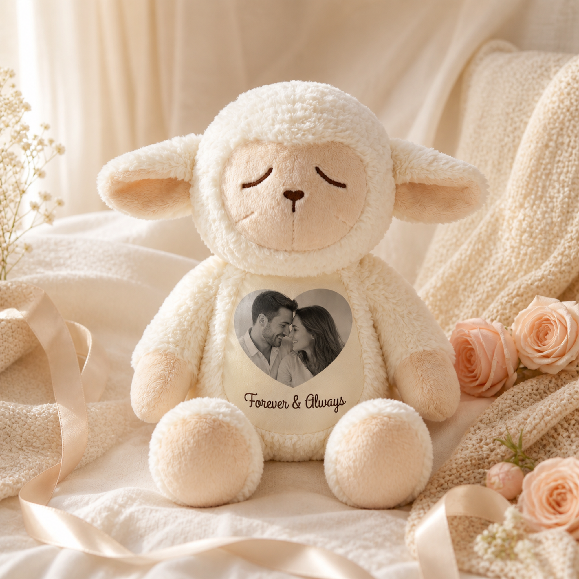 Personalized Couple Photo Lamb Plush – Custom Anniversary Keepsake Gift for Him or Her