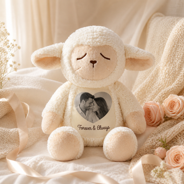 Personalized Couple Photo Lamb Plush – Custom Anniversary Keepsake Gift for Him or Her