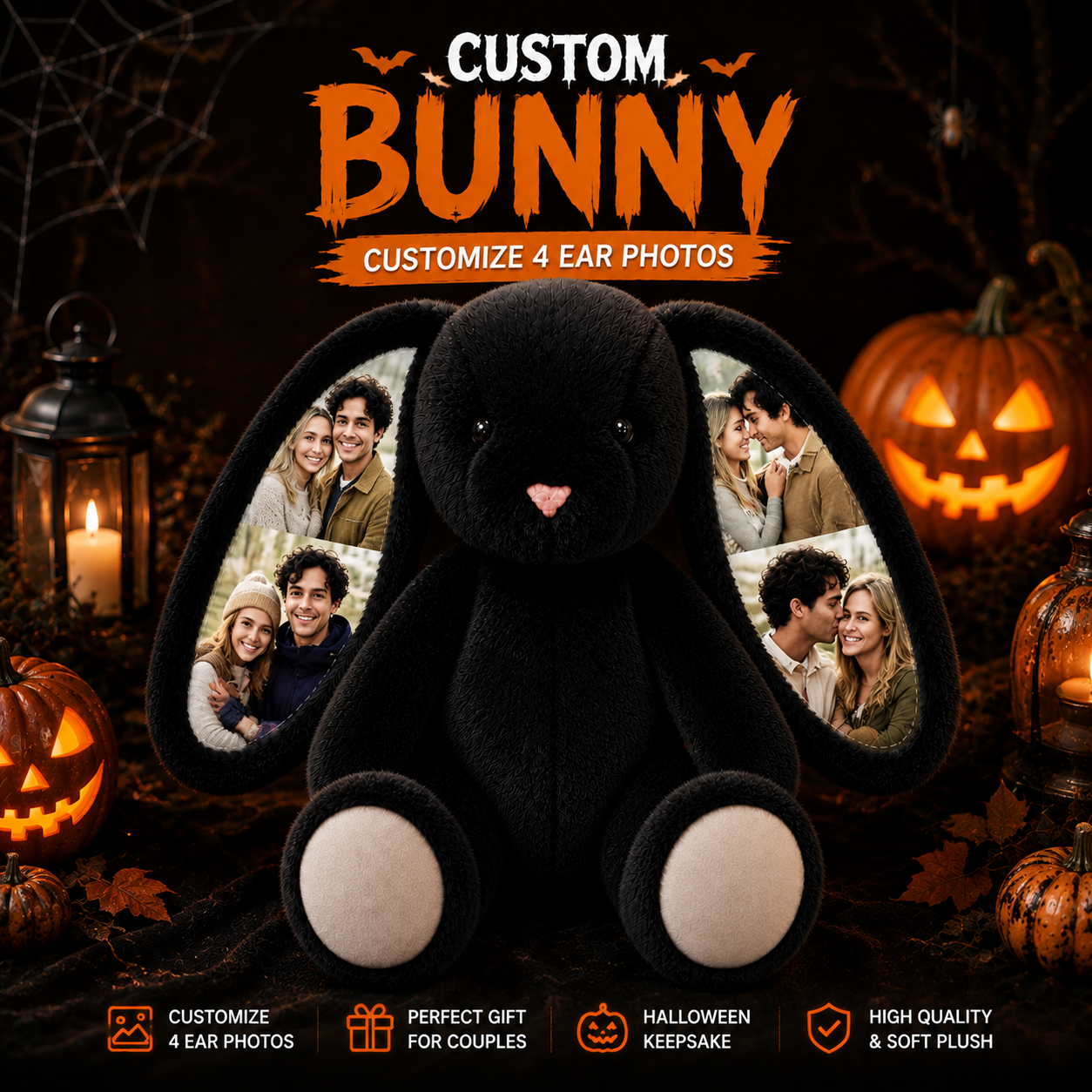 Custom Photo Black Bunny Plush