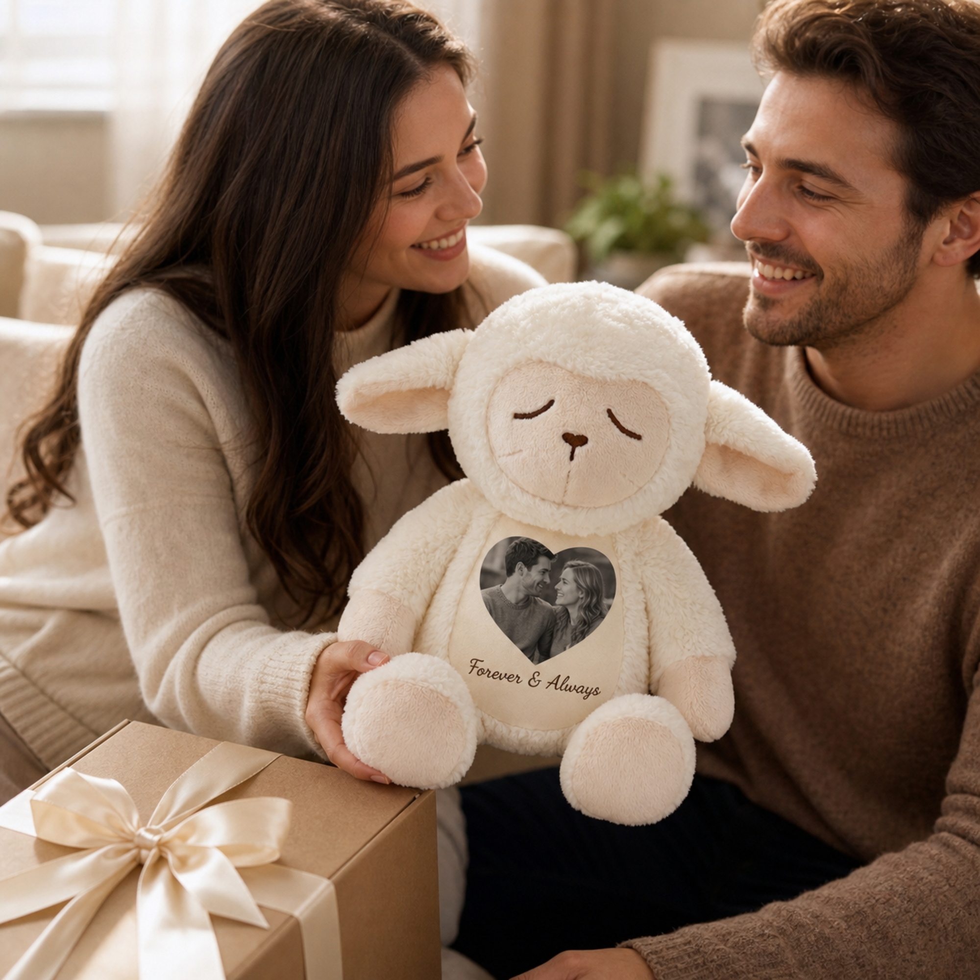 Personalized Couple Photo Lamb Plush – Custom Anniversary Keepsake Gift for Him or Her