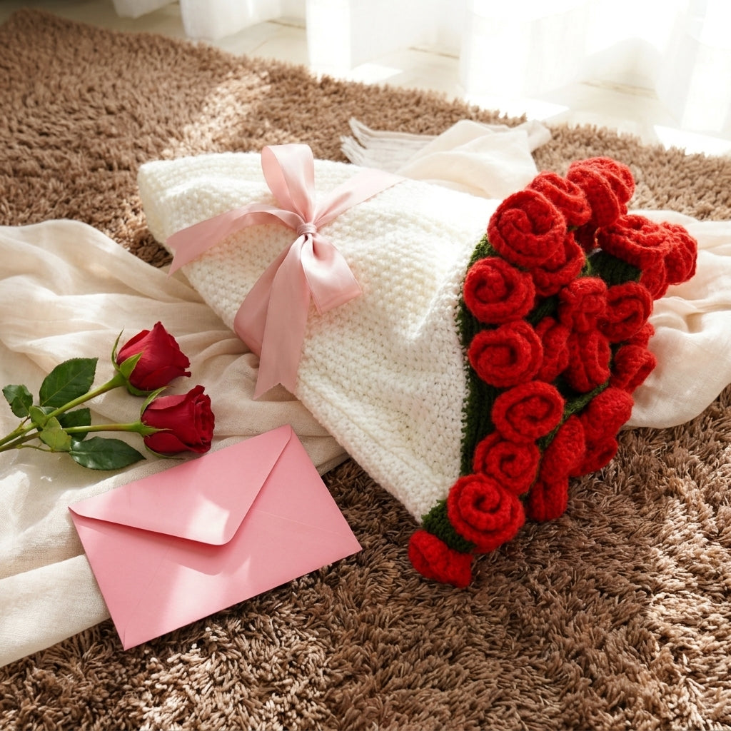 Hand-woven Rose Blanket Gift for Valentine's Day Gift