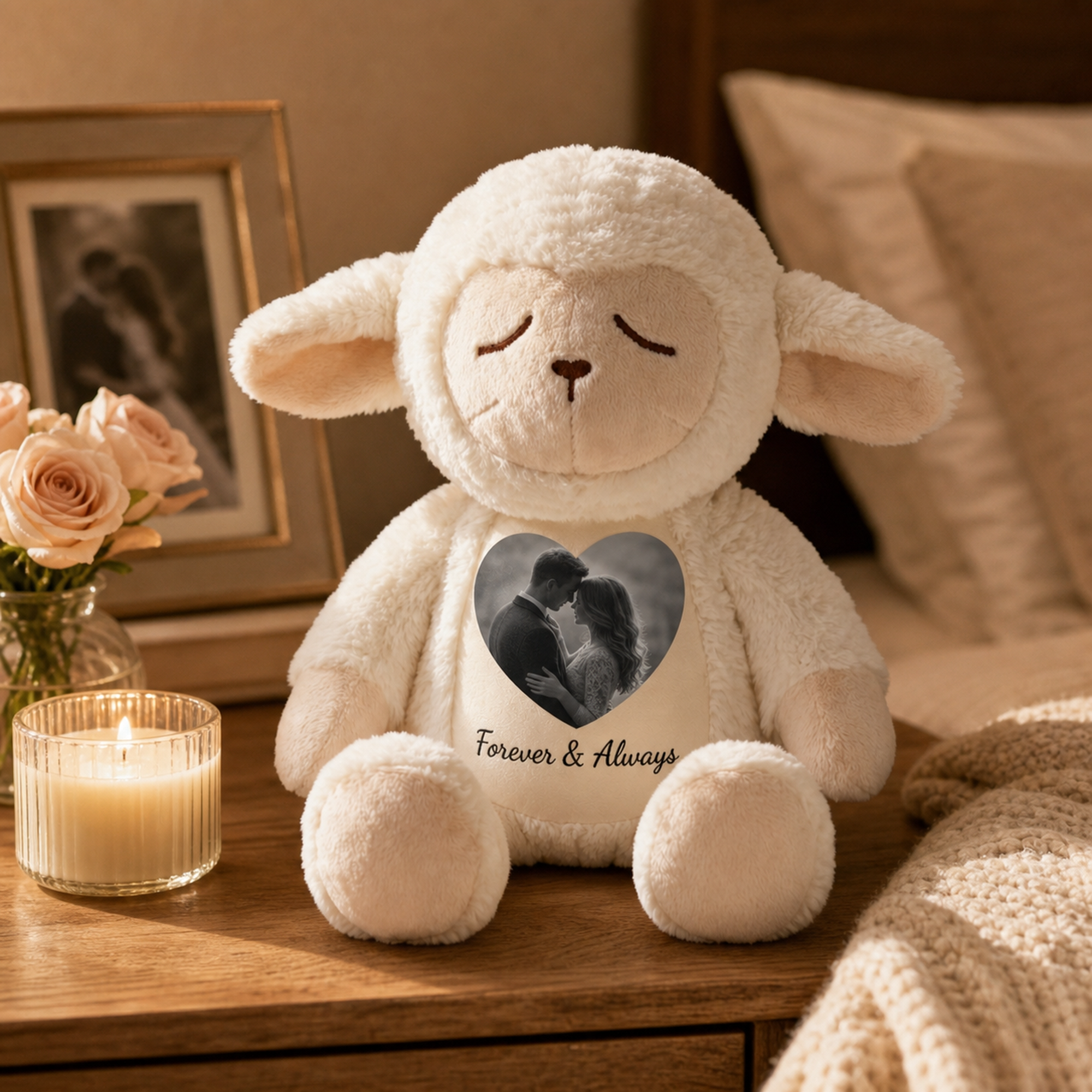 Personalized Couple Photo Lamb Plush – Custom Anniversary Keepsake Gift for Him or Her