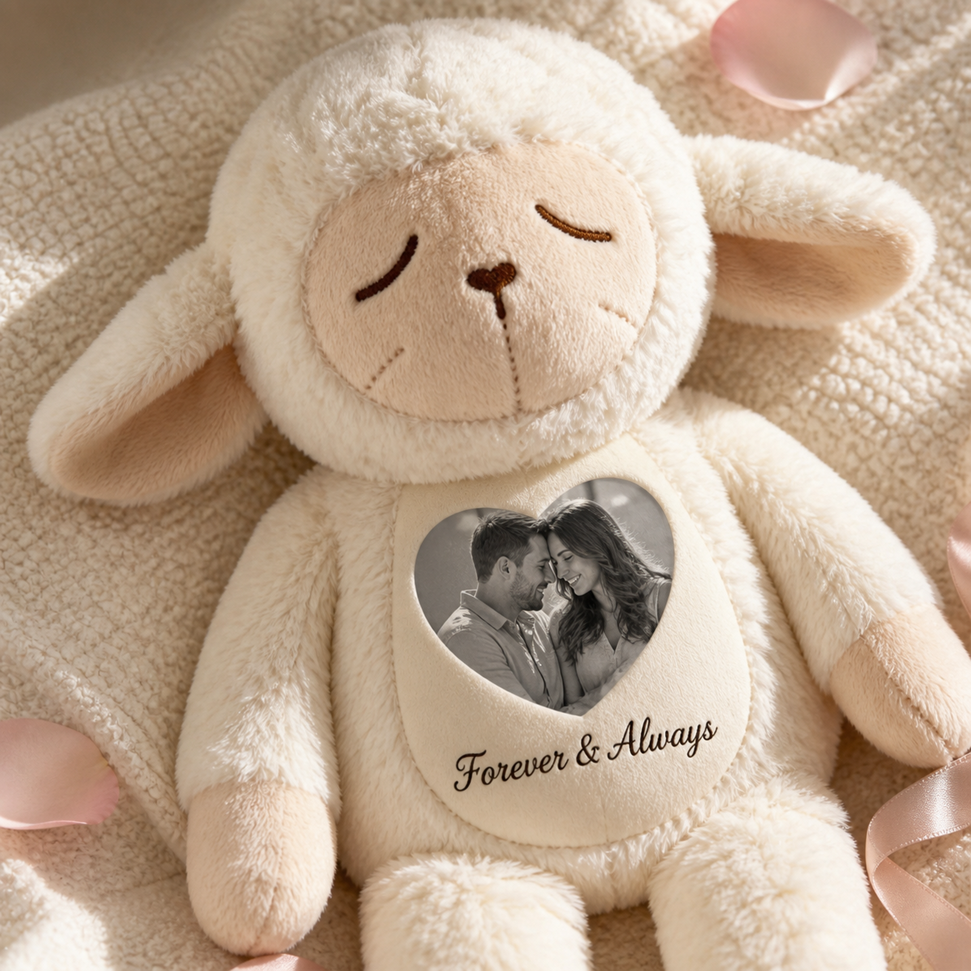 Personalized Couple Photo Lamb Plush – Custom Anniversary Keepsake Gift for Him or Her