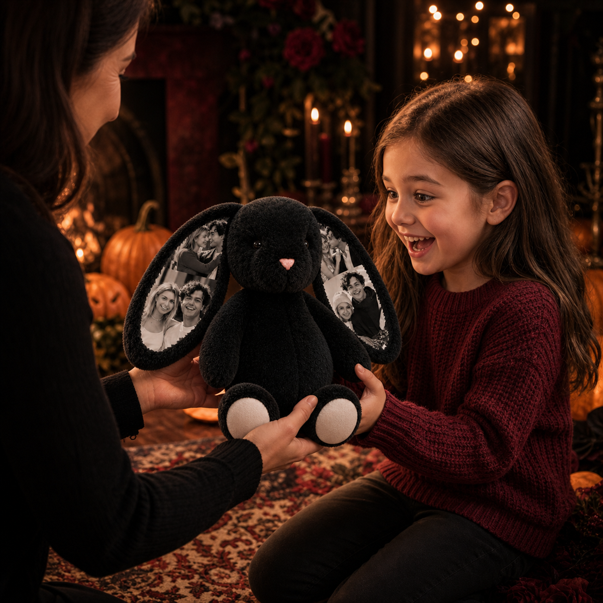 Custom Photo Black Bunny Plush