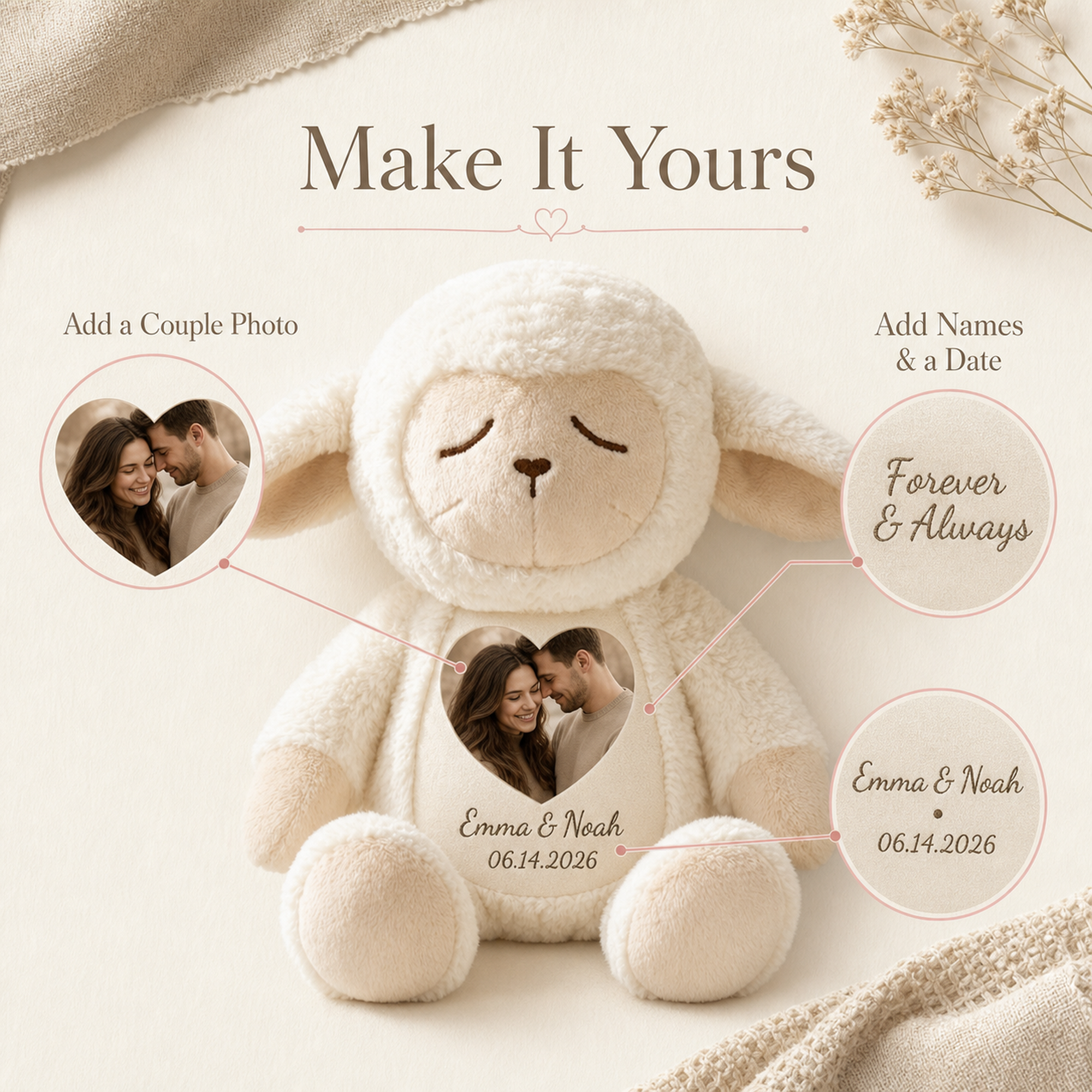 Personalized Couple Photo Lamb Plush – Custom Anniversary Keepsake Gift for Him or Her