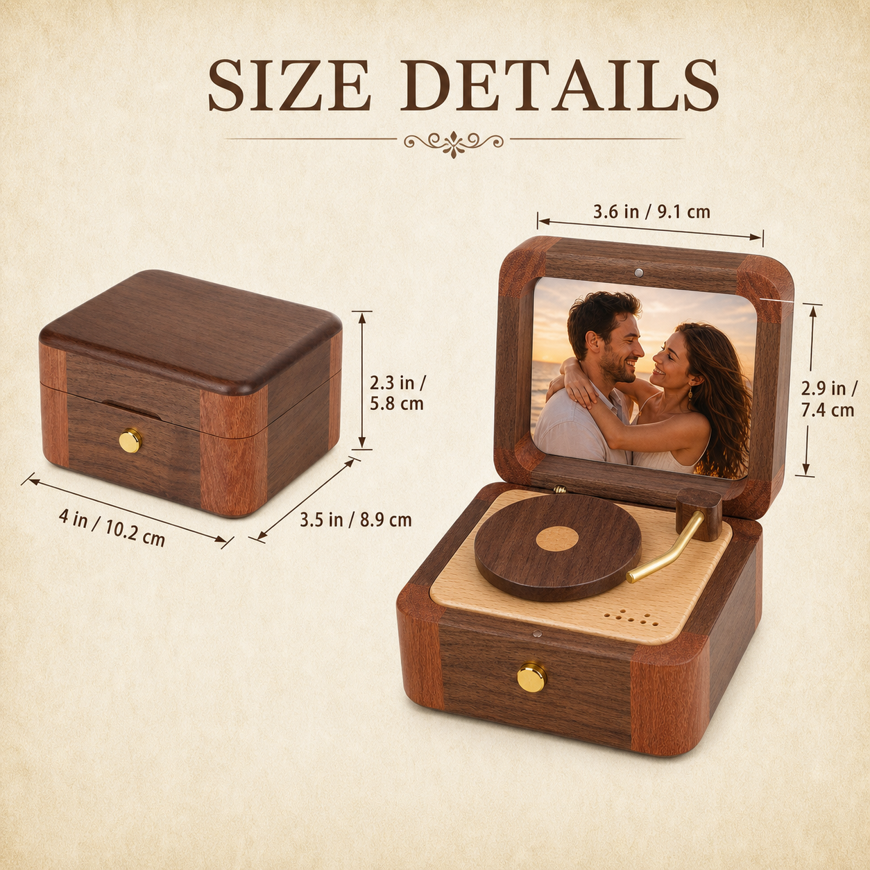 Custom Wooden Music Box, Personalized Photo Record Player Keepsake, Vintage Memory Box Unique Gift
