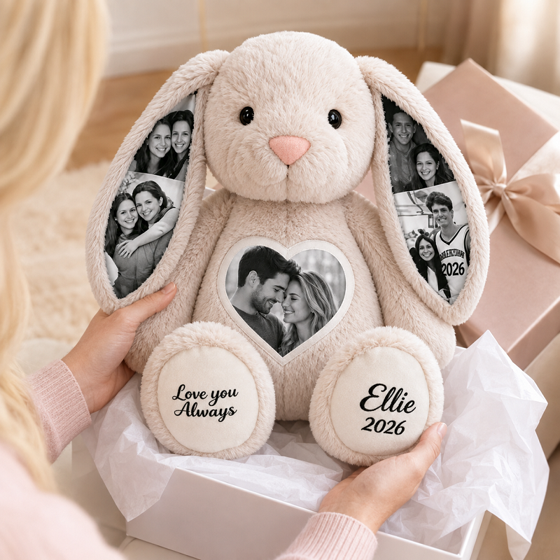 Custom Heart Photo Bunny Plush