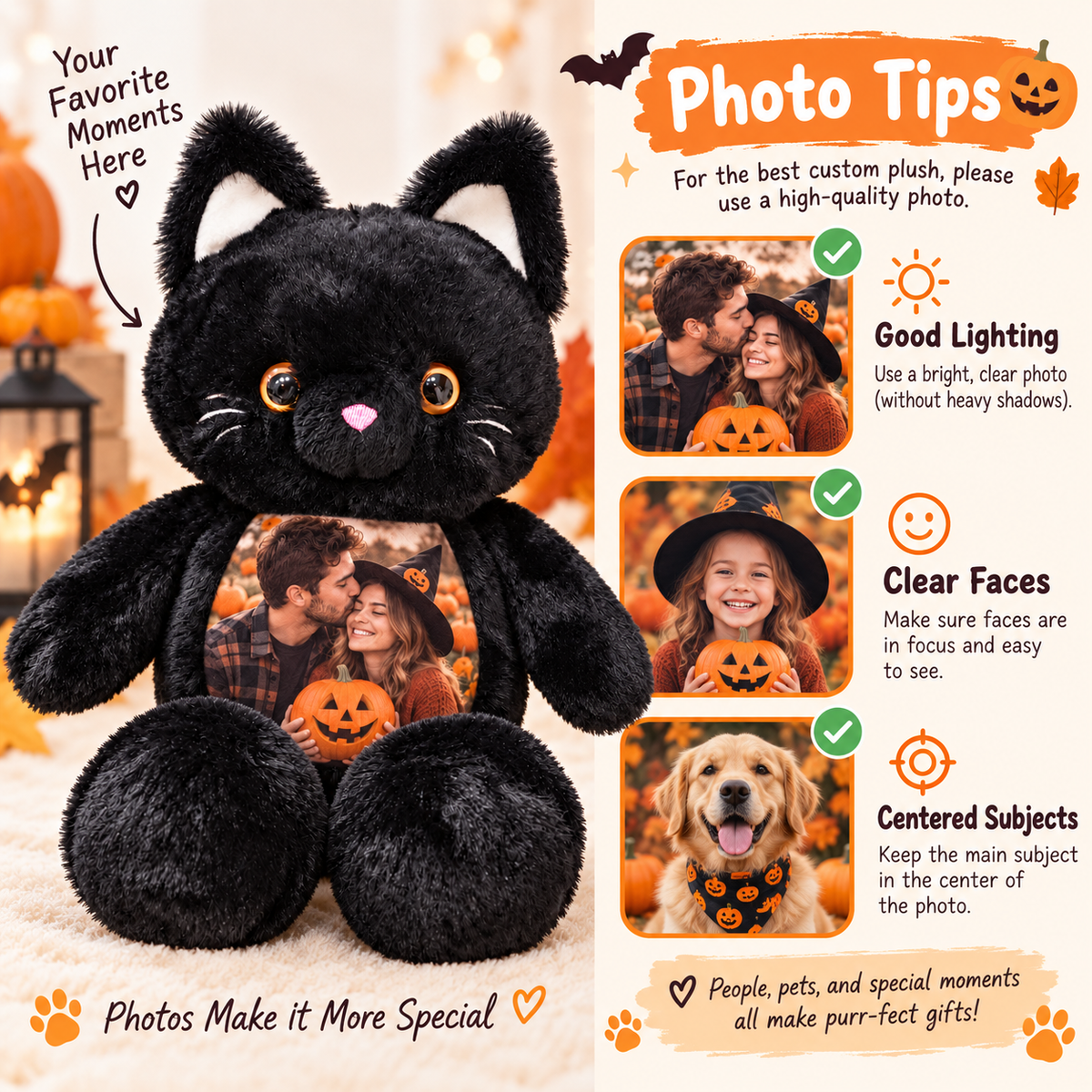 Personalized Photo Black Cat Plush