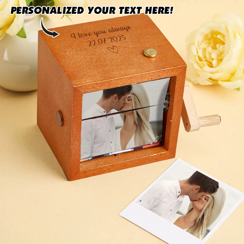 Custom Photo Flipbook Frame Animation Machine Mechanical Hand-cranked Flipbook Box Photo Album with Light Black Walnut Anniversary Gifts