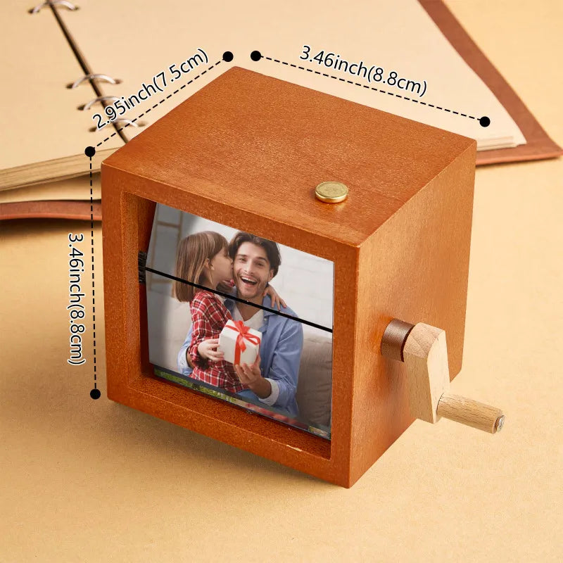 Custom Photo Flipbook Frame Animation Machine Mechanical Hand-cranked Flipbook Box Photo Album with Light Black Walnut Anniversary Gifts