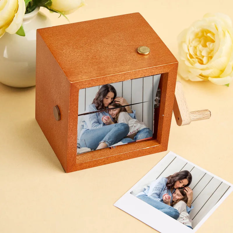 Custom Photo Flipbook Frame Animation Machine Mechanical Hand-cranked Flipbook Box Photo Album with Light Black Walnut Anniversary Gifts
