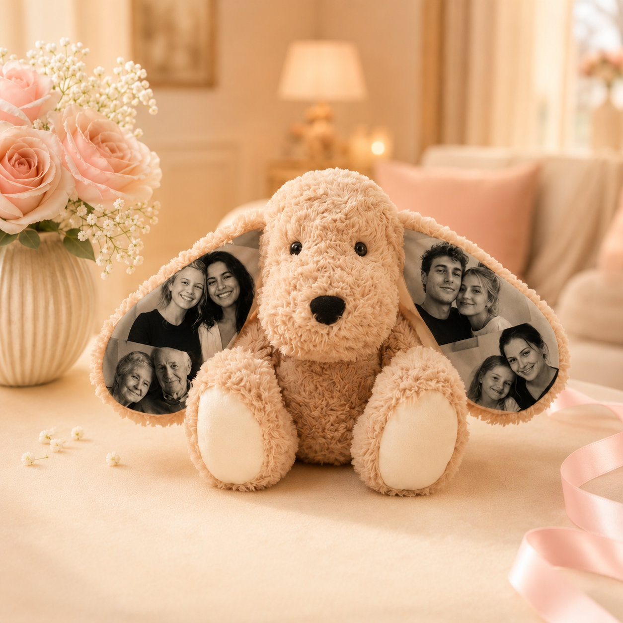 Personalized Photo Plush Dog, Custom Stuffed Animal Dog with Your Picture on Ears