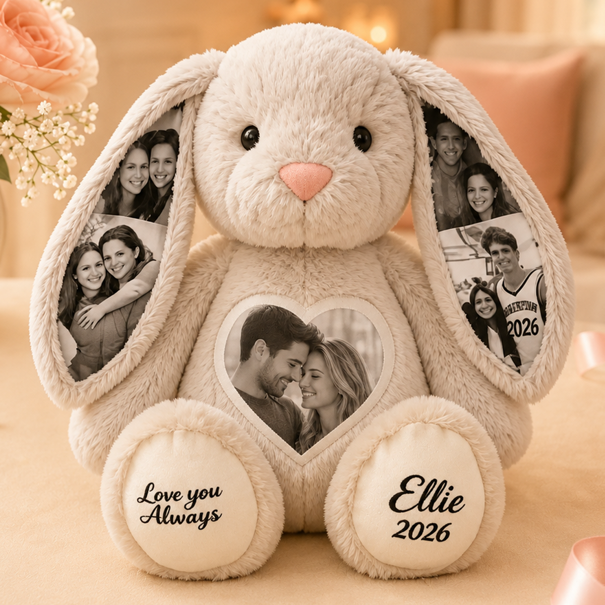 Custom Heart Photo Bunny Plush