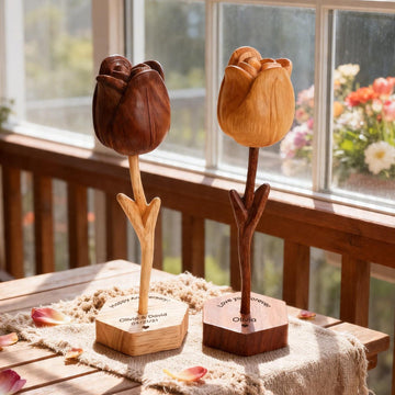 Hand-carved wooden tulips with customizable bases, 5th/10th/50th wedding anniversary gift, perfect as anniversary, Valentine's Day gift
