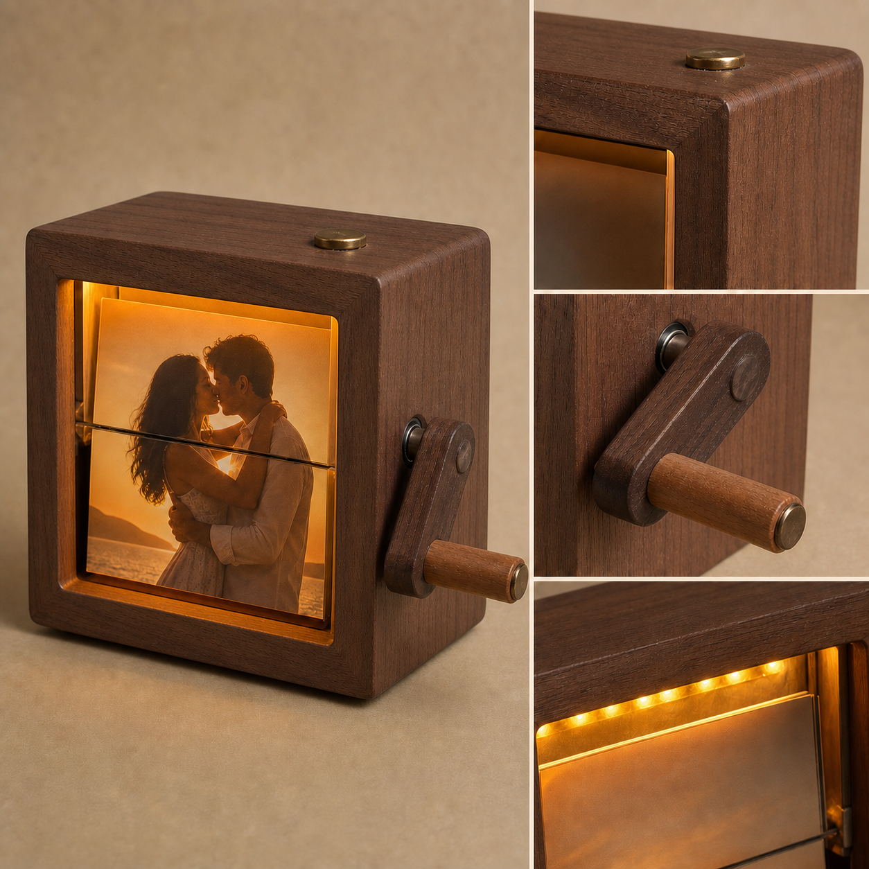 Custom Photo Flipbook Frame Animation Machine Mechanical Hand-cranked Flipbook Box Photo Album with Light Black Walnut Anniversary Gifts