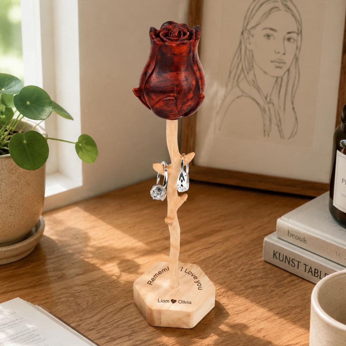 Personalized Wooden Rose Jewelry Stand Ornament