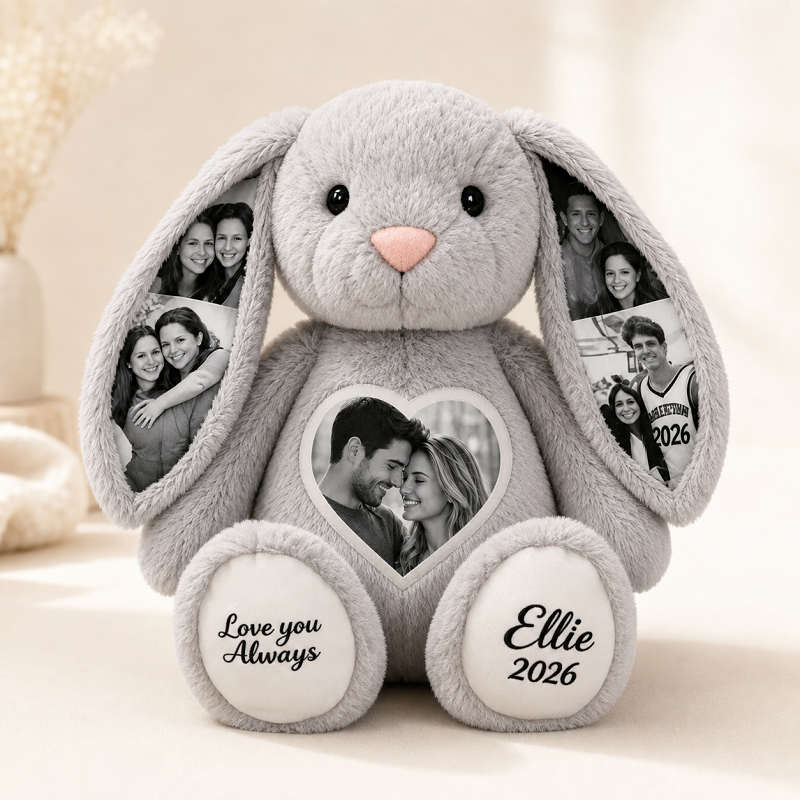 Custom Heart Photo Bunny Plush