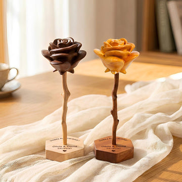 Hand-carved wooden roses – Personalized Engraved Base, Gifts for 5th Anniversary, Birthday, Mother’s Day,Valentine's Day