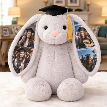 Personalized Hidden Ear Memory Bunny with Graduation Cap, Class of 2026 Gift