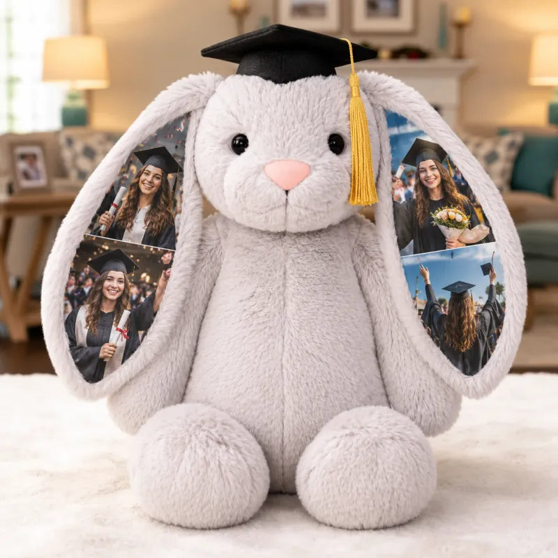 Personalized Hidden Ear Memory Bunny with Graduation Cap, Class of 2026 Gift