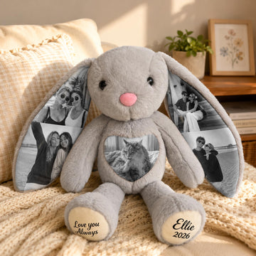 Custom Photo Plush Bunny With Paw Text