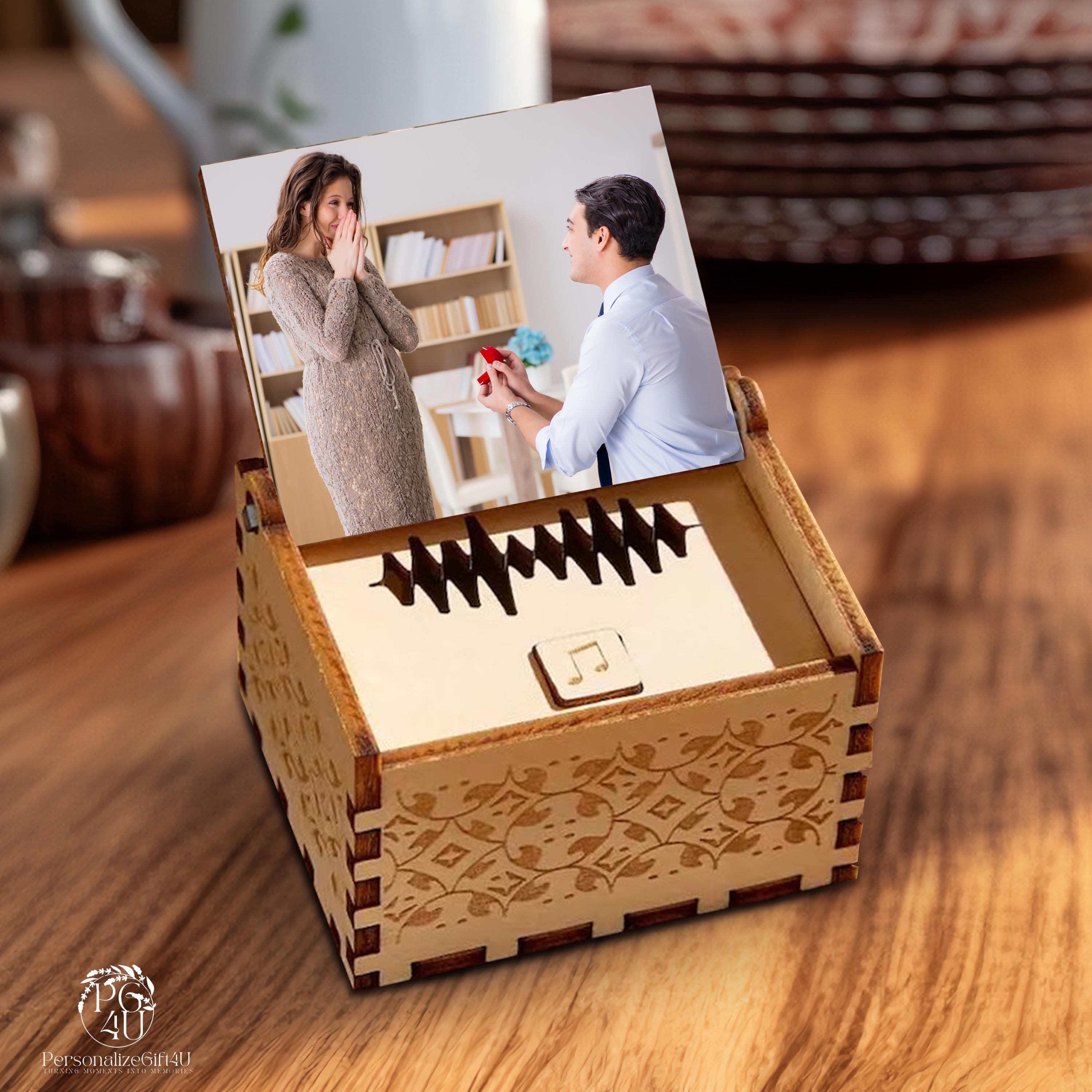 Personalized Wooden Music Box: Custom Song, Photo, and Name
