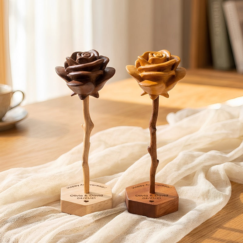 Personalized Hand-carved Wooden Roses