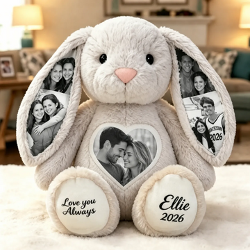 Custom Heart Photo Bunny Plush