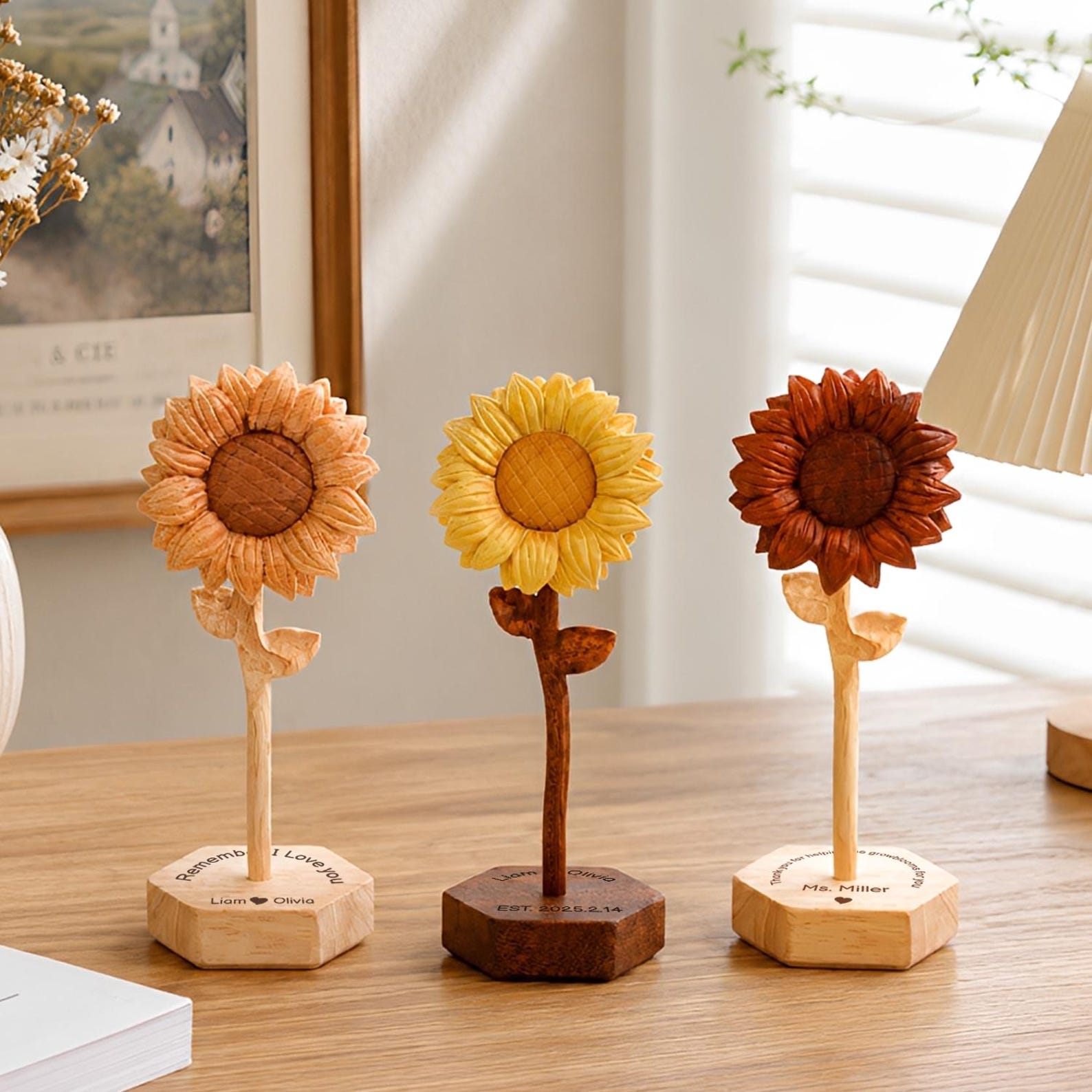 Hand-Carved Wooden Sunflower,sunflower name gift,Preserved Flower, Anniversary gift,5th Anniversary Gift