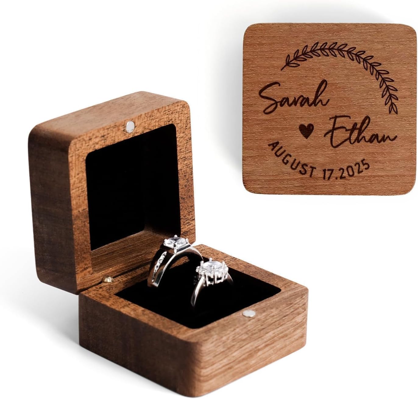 Personalized Wooden Wedding Ring Box - Square Box