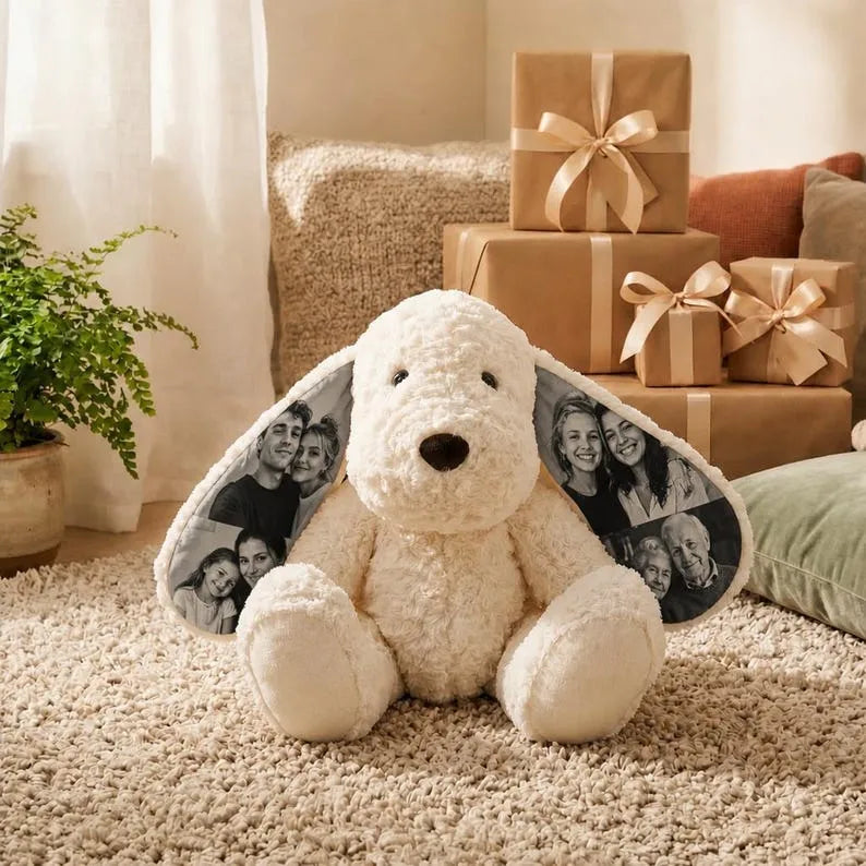 Personalized Photo Plush Dog, Custom Stuffed Animal Dog with Your Picture on Ears