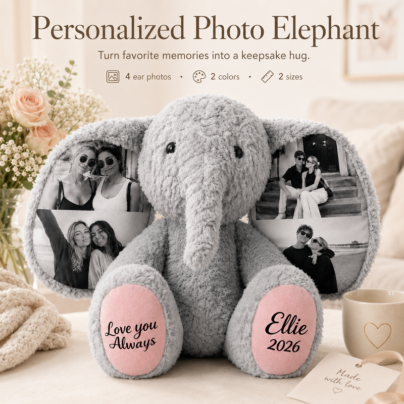 Custom 4 Photos Elephant Plush