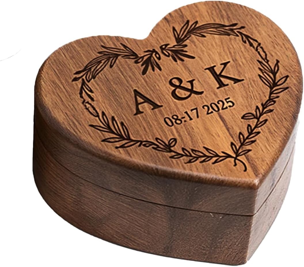 Personalized Wooden Wedding Ring Box - Heart Box