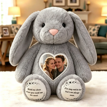 Custom Heart Photo Bunny Plush – Personalized Text Bunny Toys Anniversary Gift for Couples