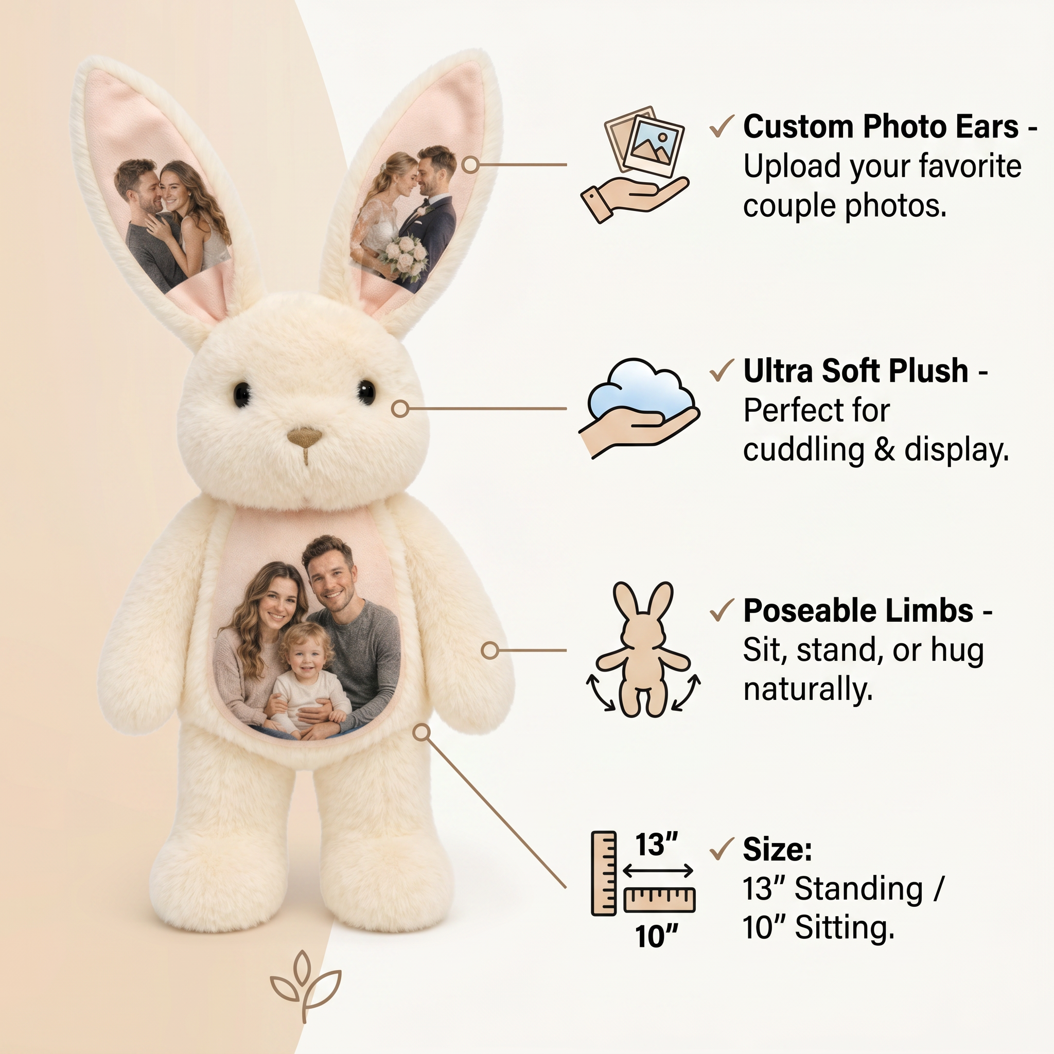 Custom Photo Bunny Plush – Personalized Hidden Ear Picture Bunny Gift
