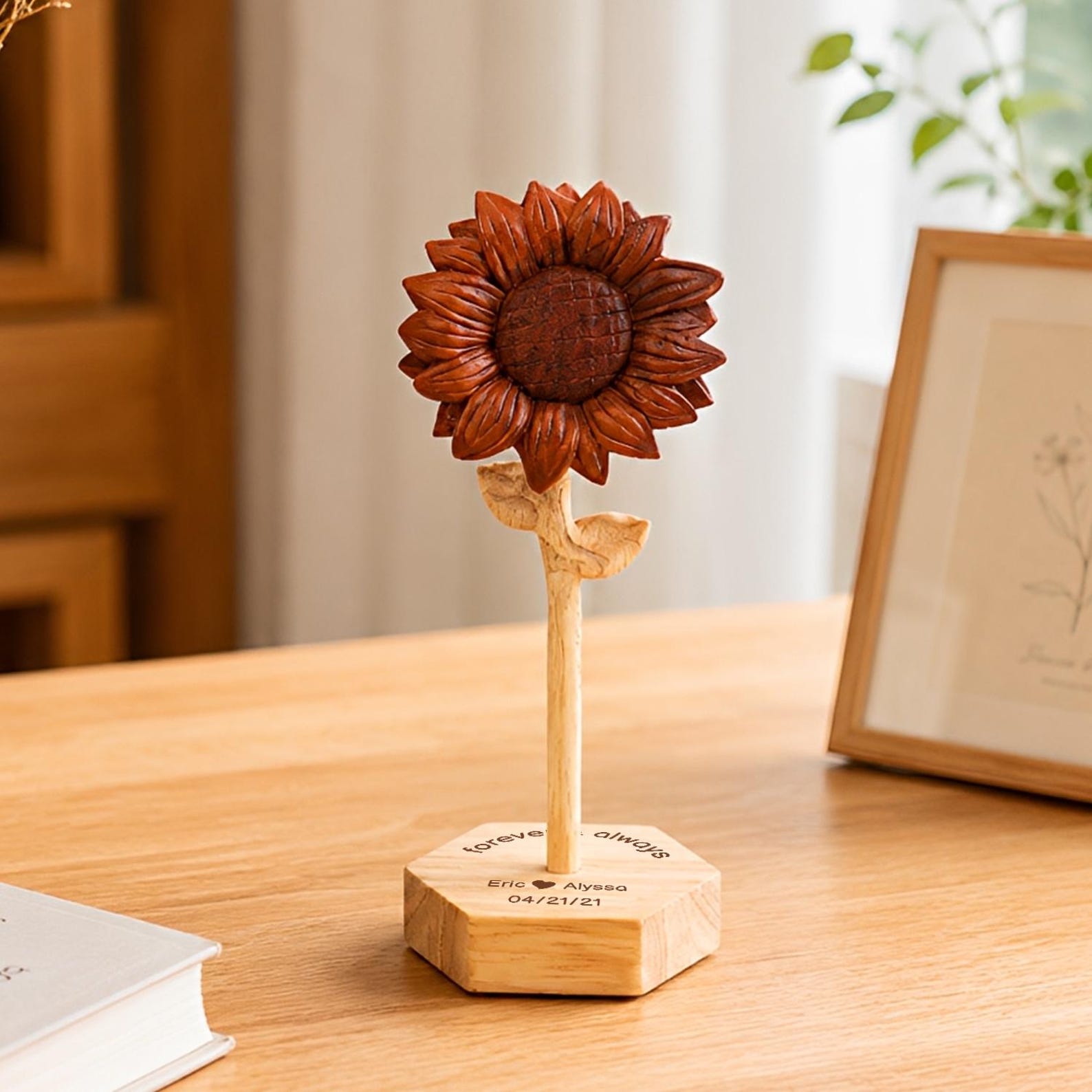 Hand-Carved Wooden Sunflower,sunflower name gift,Preserved Flower, Anniversary gift,5th Anniversary Gift