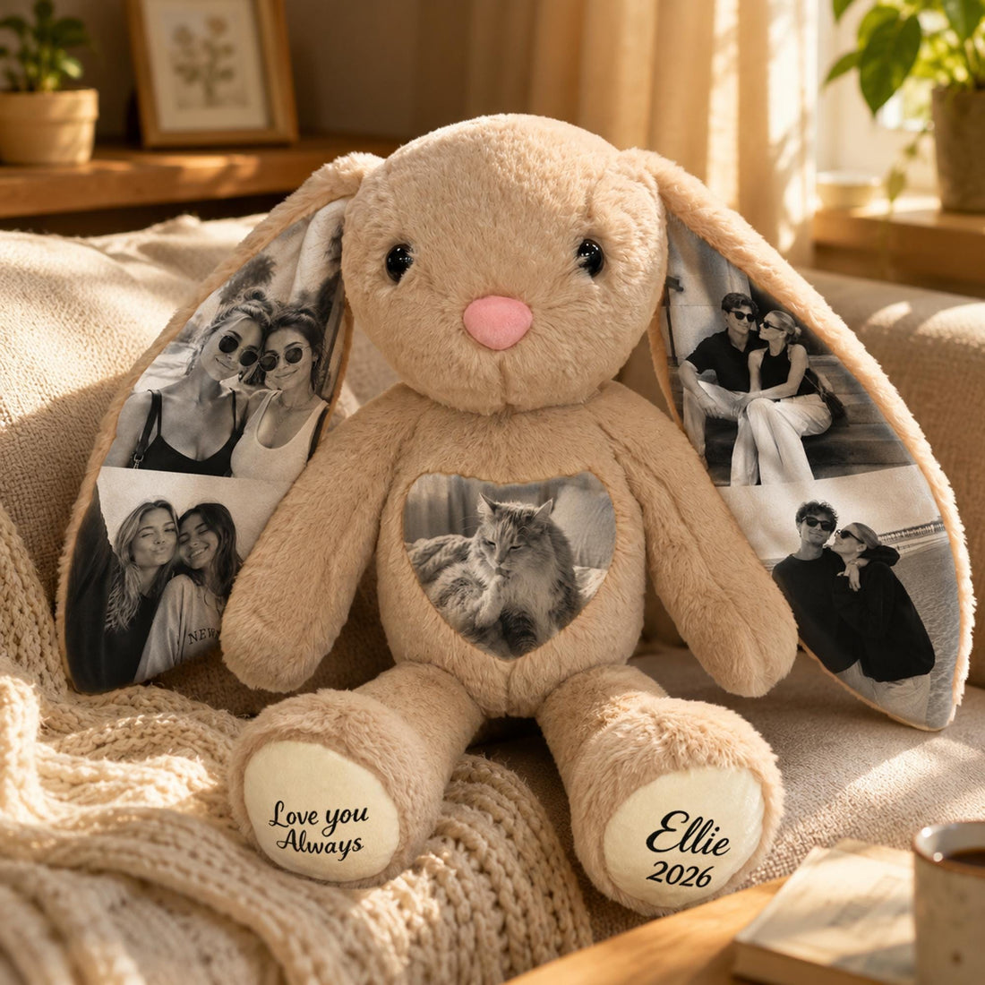 Custom Photo Plush Bunny - Personalized Photo Print Stuffed Rabbit