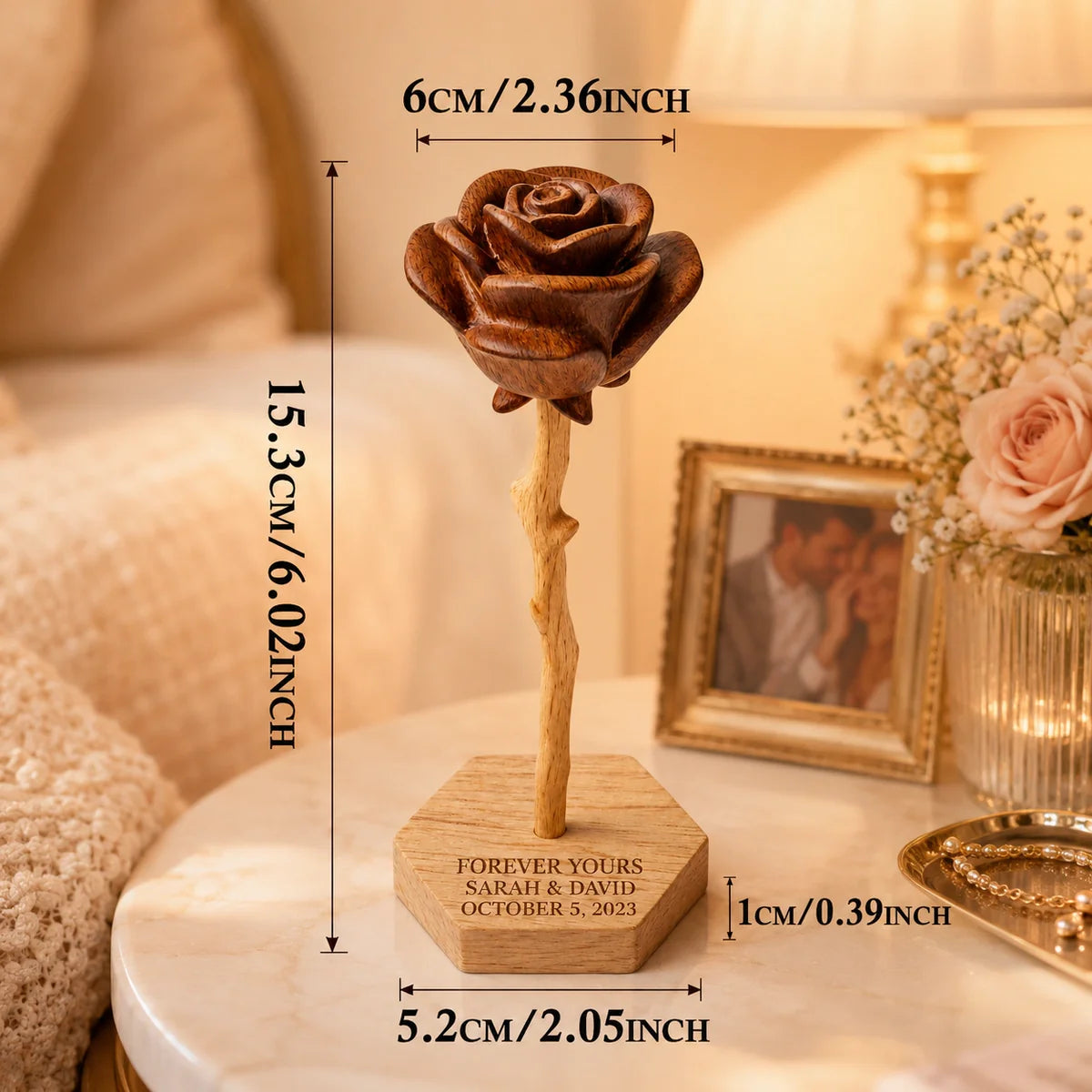 Personalized Wooden Rose Keepsake - Custom Anniversary Gift