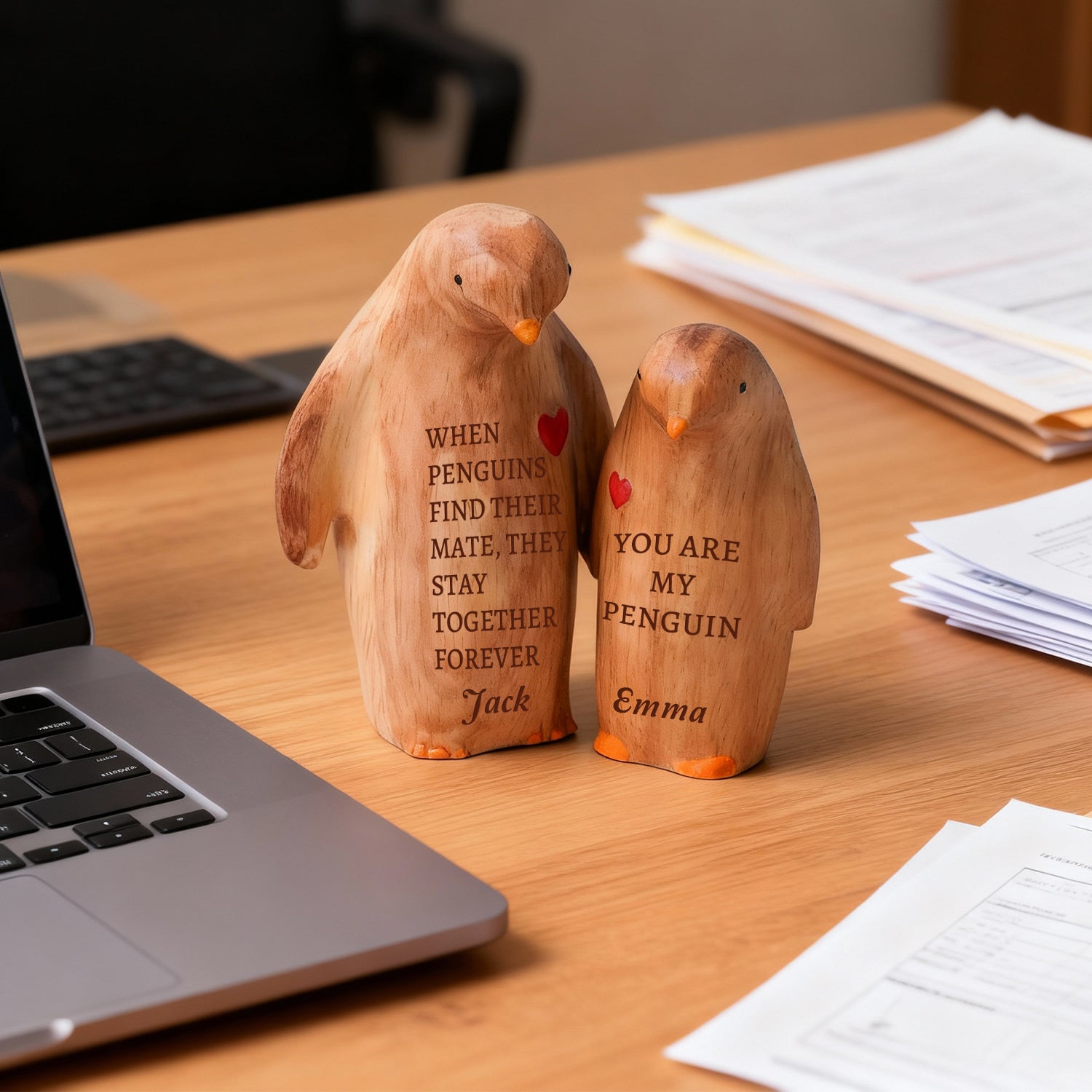 Personalized Wooden Penguin Couple