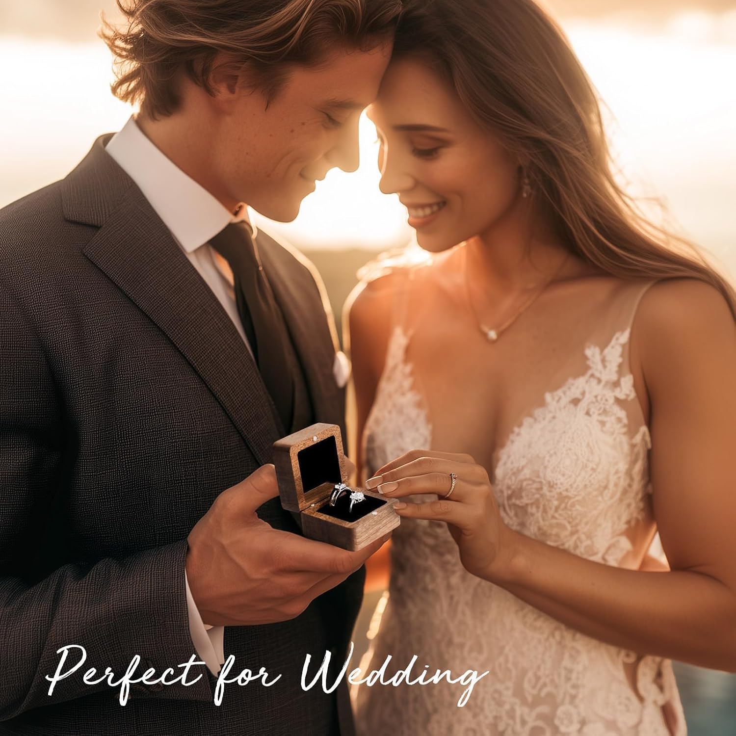 Personalized Wooden Wedding Ring Box - Square Box