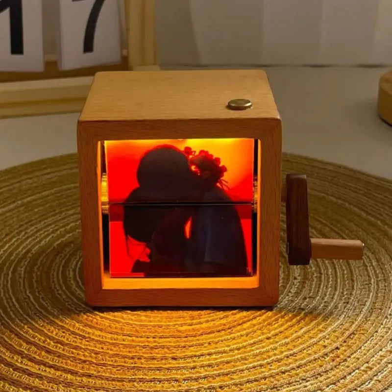 Custom Photo Flipbook Frame Animation Machine Mechanical Hand-cranked Flipbook Box Photo Album with Light Black Walnut Anniversary Gifts