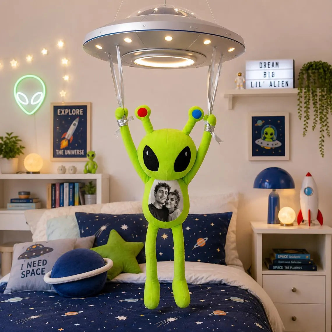 Personalized Alien Plush with Custom Photo, Custom Picture Alien Stuffed Toy, Unique Memory Keepsake Gift