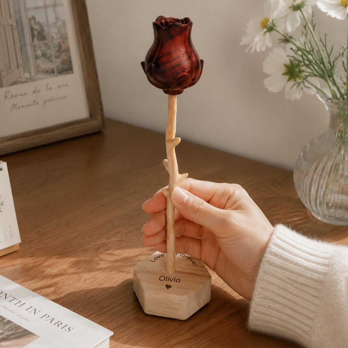Personalized Wooden Rose Jewelry Stand Ornament