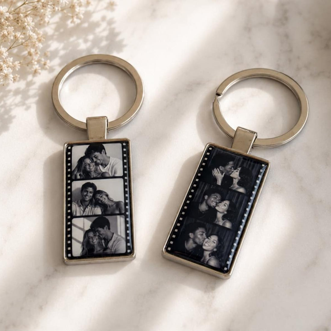 Personalized Film Strip Photo Keychain Photo Booth Custom Metal Keychain Couples Gift