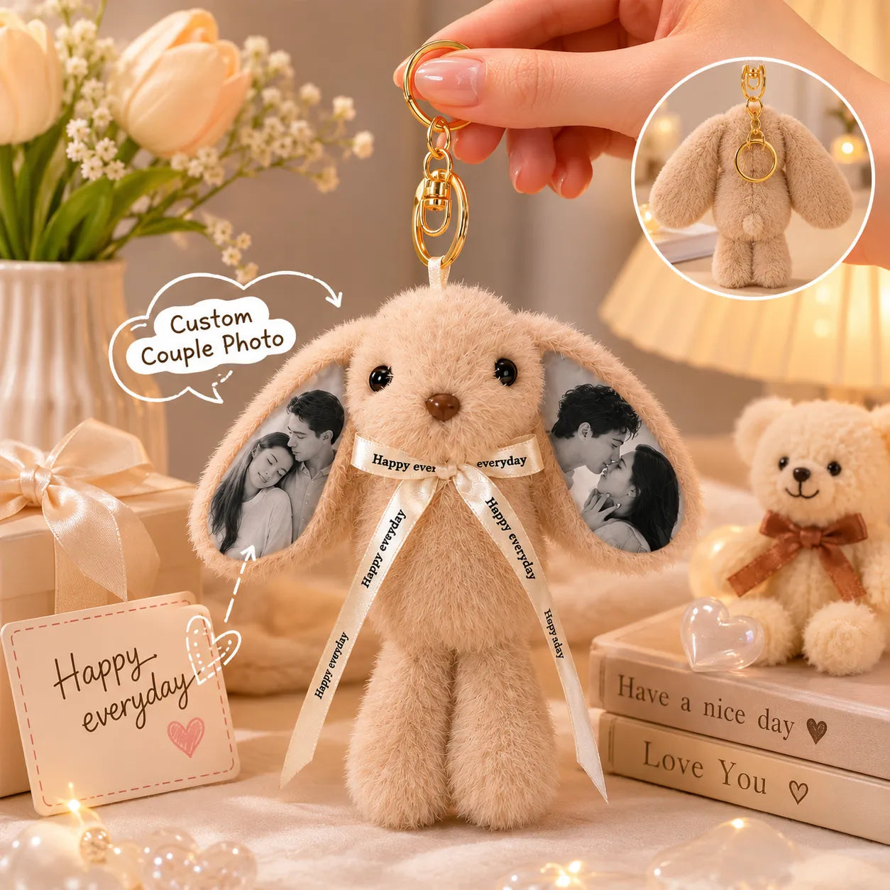 Custom Photo Bunny Plush Keychain