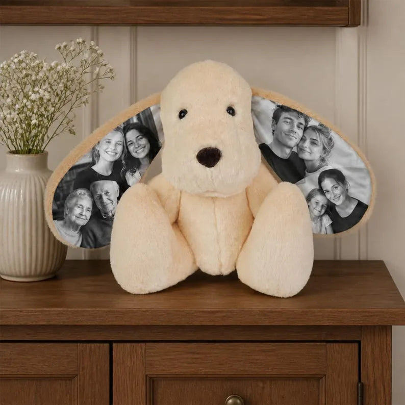Personalized Photo Plush Dog, Custom Stuffed Animal Dog with Your Picture on Ears