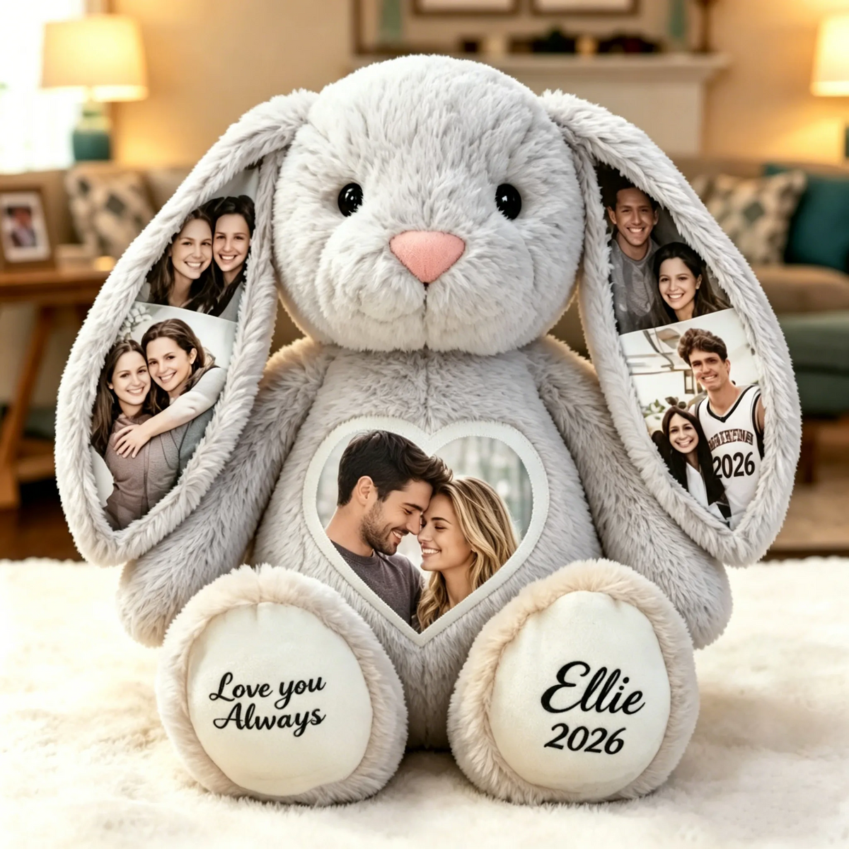Custom Heart Photo Bunny Plush