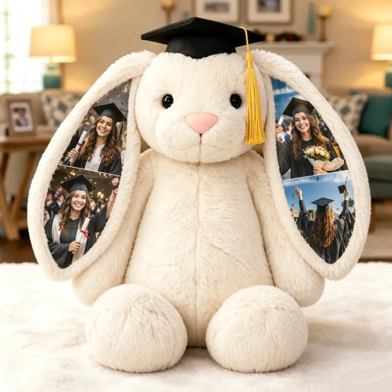 Personalized Hidden Ear Memory Bunny with Graduation Cap, Class of 2026 Gift