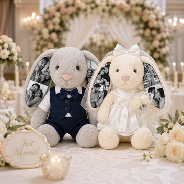 Custom Photo Wedding Bunny Plush – Personalized Bride & Groom Bunny Stuffed Animal, Anniversary Wedding Gift for Couples