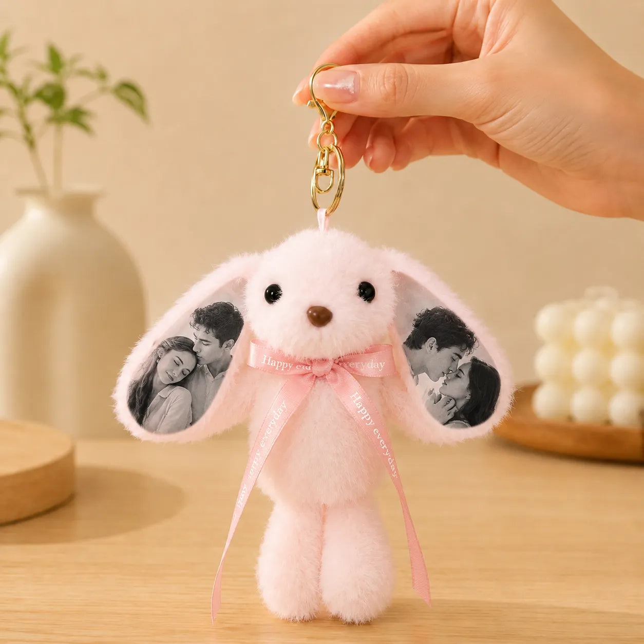 Custom Photo Bunny Plush Keychain